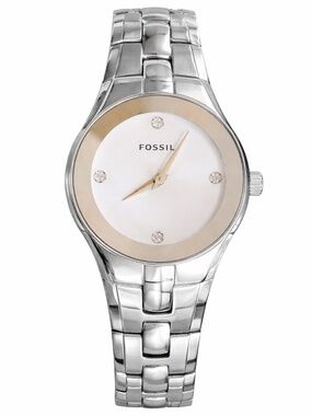 Fossil Arkitekt Stainless Steel Watch MOP Dial Crystal :box/New Battery Uni Sex.